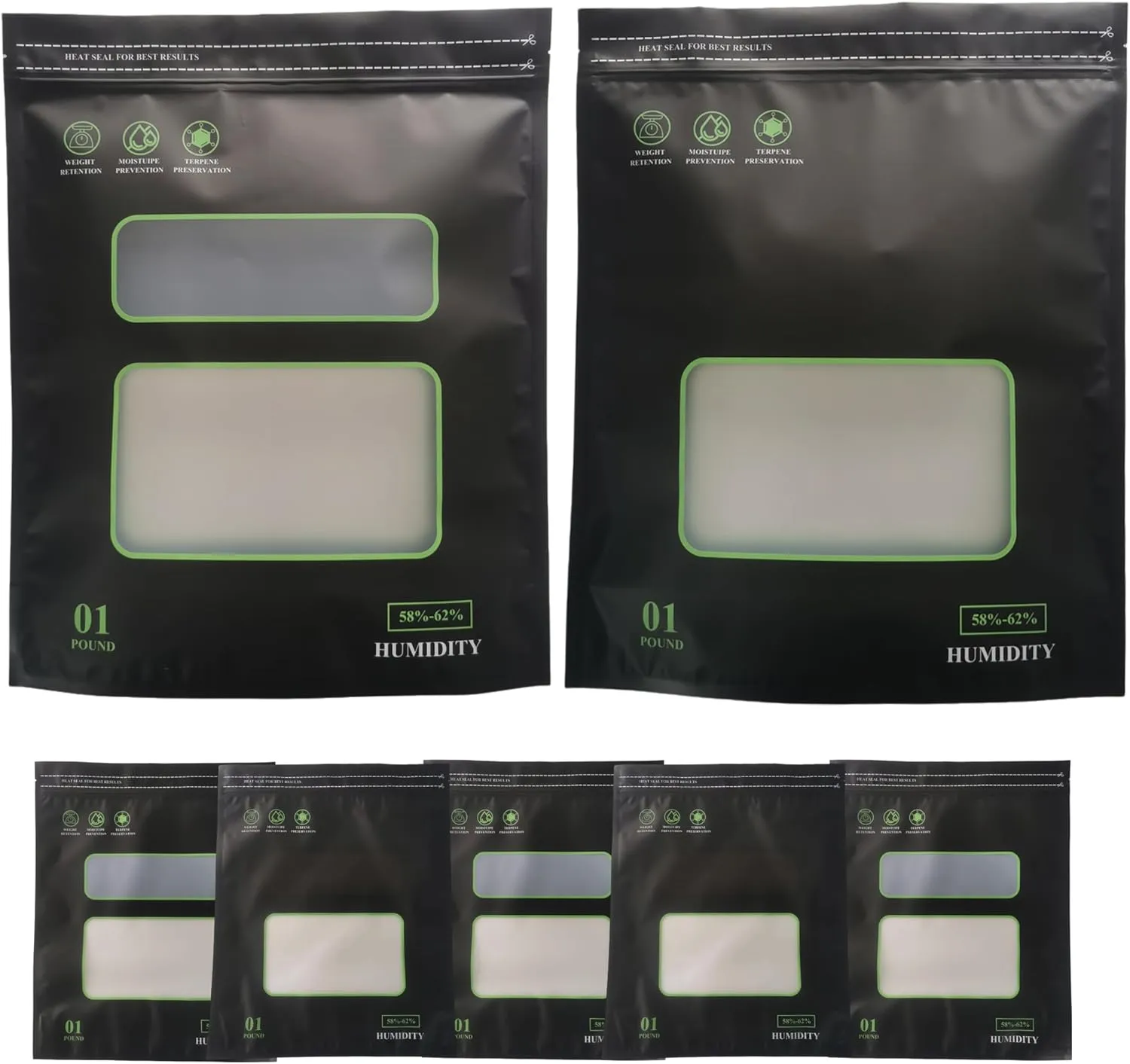 1 Pound Storage Terp Bags, 5 Pack Lock & Seal Heat Sealable Humidity Curing Bags, 16 Ounce, Black