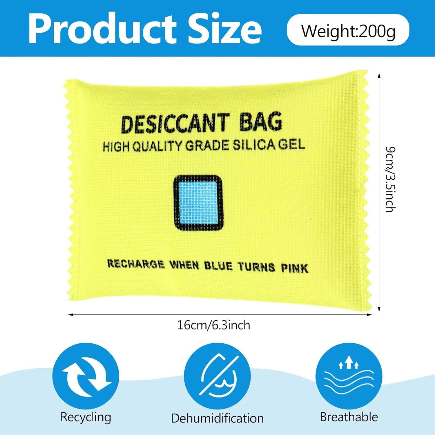 10 Packs 200g Rechargeable Silica Gel Desiccant Moisture Absorbing Bag for Storage Bin Indicating Silica Gel Desiccant Packet Reusable Dehumidifier Bag for Home Closet Car