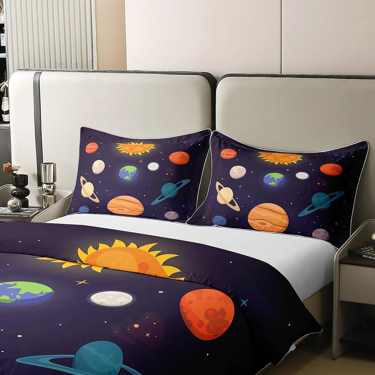 100% Cotton Planets Of Solar System Duvet Cover Queen Mercury Earth Mars Neptune Saturn Jupiter Comforter Cover for Kids Teens Universe Space Bedding Set Galaxy Starry Sky Quilt Cover Soft Comfy
