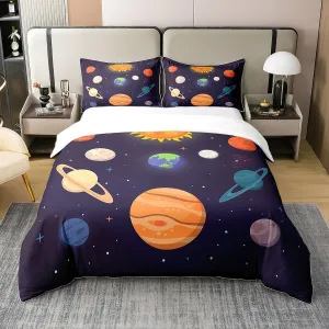 100% Cotton Planets Of Solar System Duvet Cover Queen Mercury Earth Mars Neptune Saturn Jupiter Comforter Cover for Kids Teens Universe Space Bedding Set Galaxy Starry Sky Quilt Cover Soft Comfy