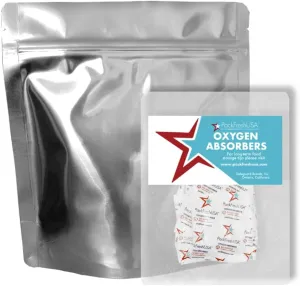 100 Pack - 7 Mil - Quart Seal-Top Stand Up Mylar Bags - 200cc Oxygen Absorbers - Rounded Corners - Long-Term Food Storage Guide