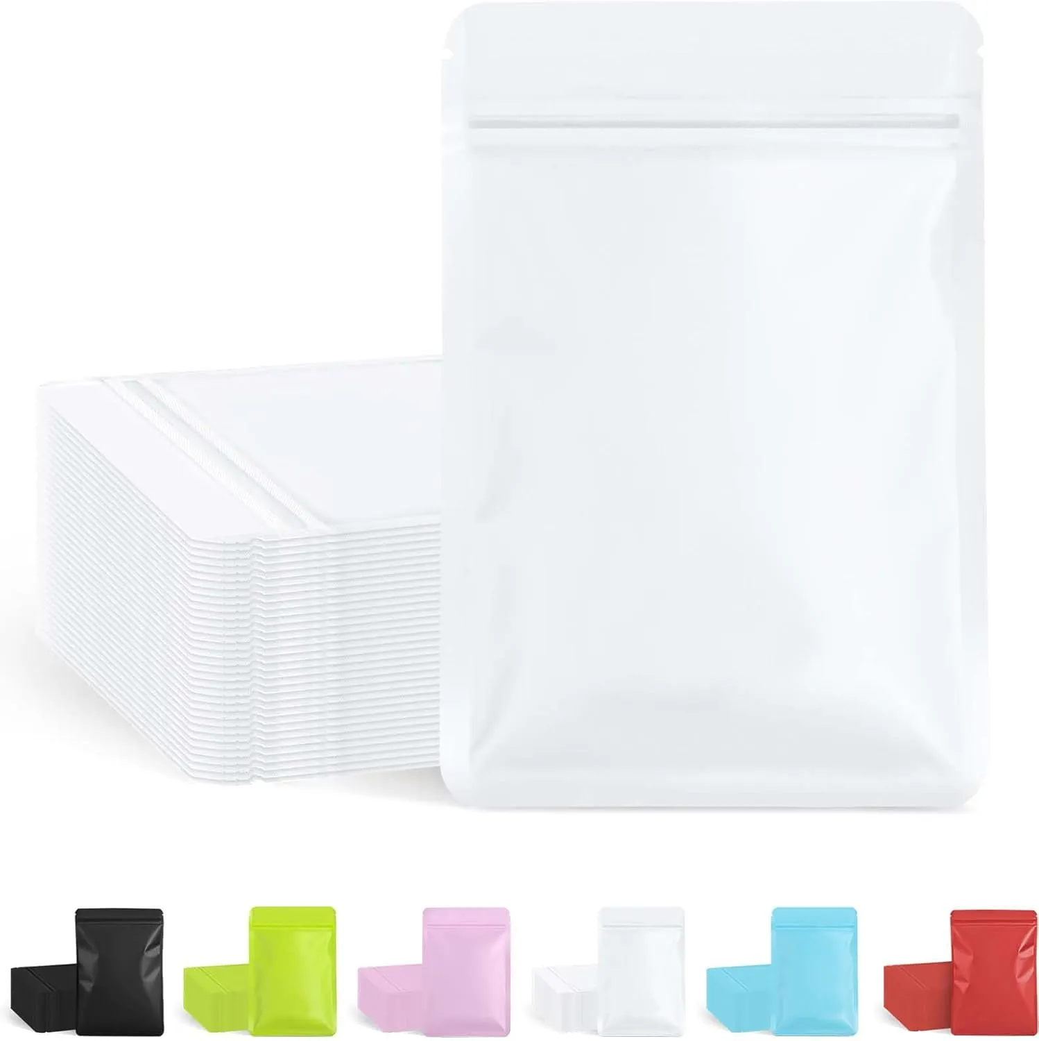 100 Pack Resealable Packaging Bags for Small Business Double-Sided Color Smell Proof Bags for Food Storage Flat Bags (White, 5.5" x 7.8")