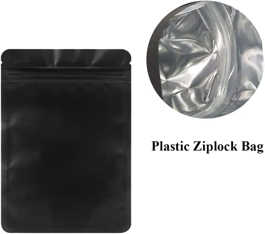 100 Packs Mylar Bags with Zipper Seal, Black Matte Moisture Proof Storage for Food Coffee Electronics Accessories, Reusable (Size XXXL)