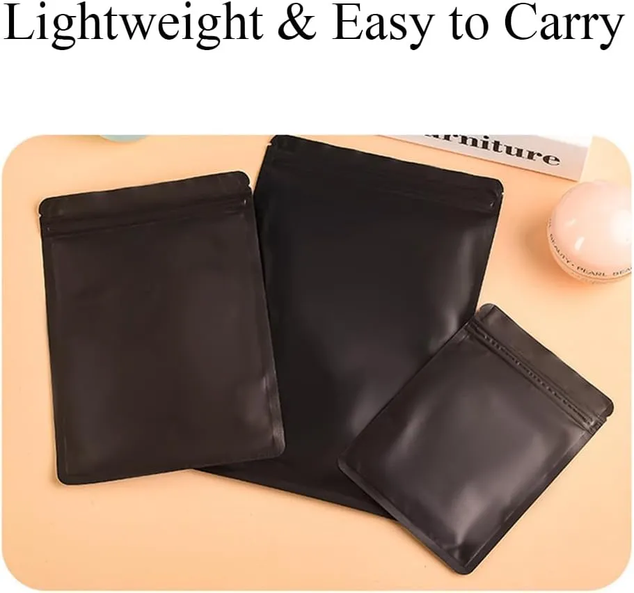 100 Packs Mylar Bags with Zipper Seal, Black Matte Moisture Proof Storage for Food Coffee Electronics Accessories, Reusable (Size XXXL)