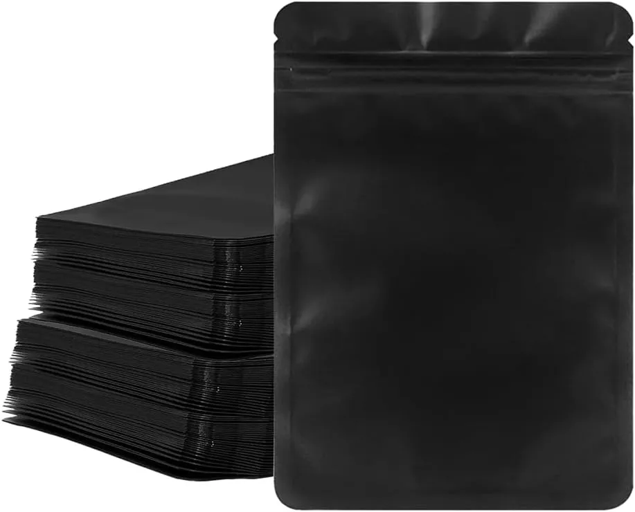 100 Packs Mylar Bags with Zipper Seal, Black Matte Moisture Proof Storage for Food Coffee Electronics Accessories, Reusable (Size XXXL)