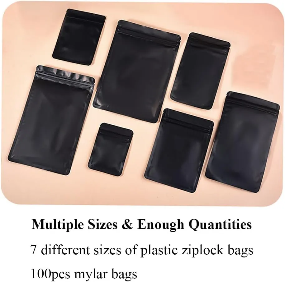 100 Packs Mylar Bags with Zipper Seal, Black Matte Moisture Proof Storage for Food Coffee Electronics Accessories, Reusable (Size XXXL)