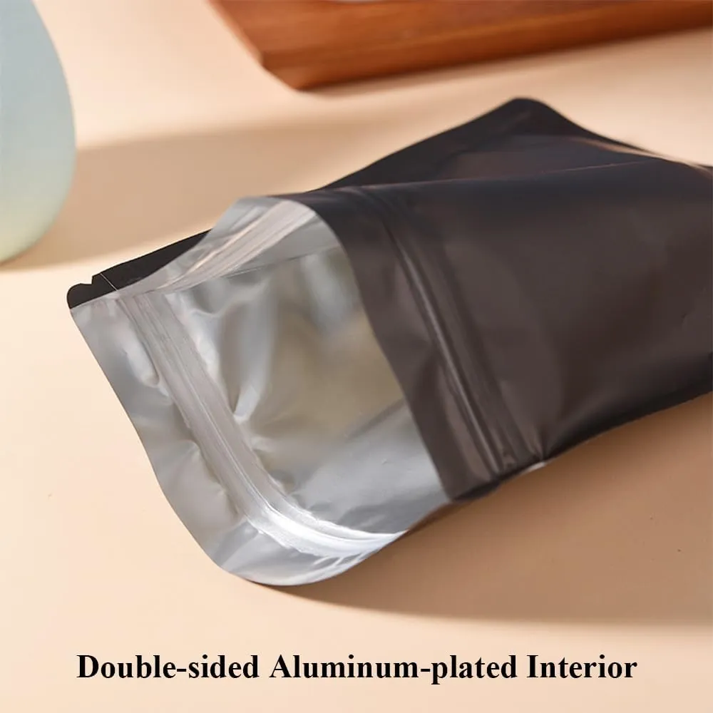 100 Packs Mylar Bags with Zipper Seal, Black Matte Moisture Proof Storage for Food Coffee Electronics Accessories, Reusable (Size XXXL)