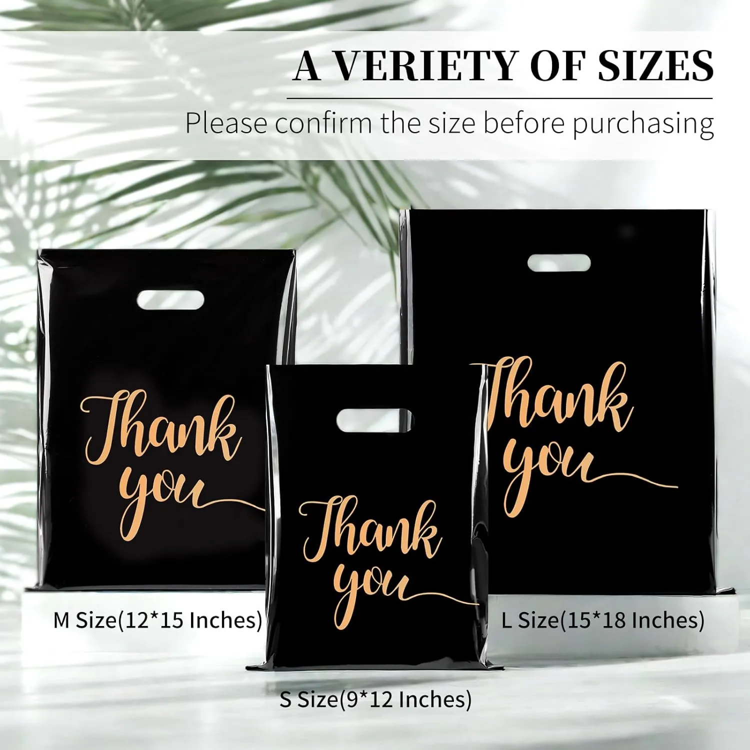 100 PCS Thank You Merchandise Bags, Extra Thick 2.36 Mil 12 x 15 Inches Black Plastic Shopping Bags with Handles for Small Business, Retail Boutique, Stores, Clothes