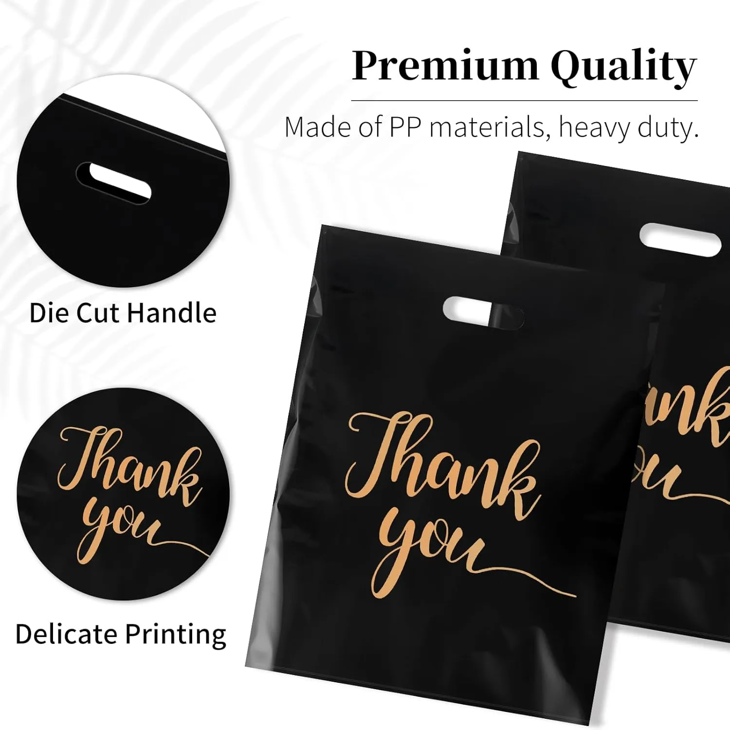 100 PCS Thank You Merchandise Bags, Extra Thick 2.36 Mil 12 x 15 Inches Black Plastic Shopping Bags with Handles for Small Business, Retail Boutique, Stores, Clothes