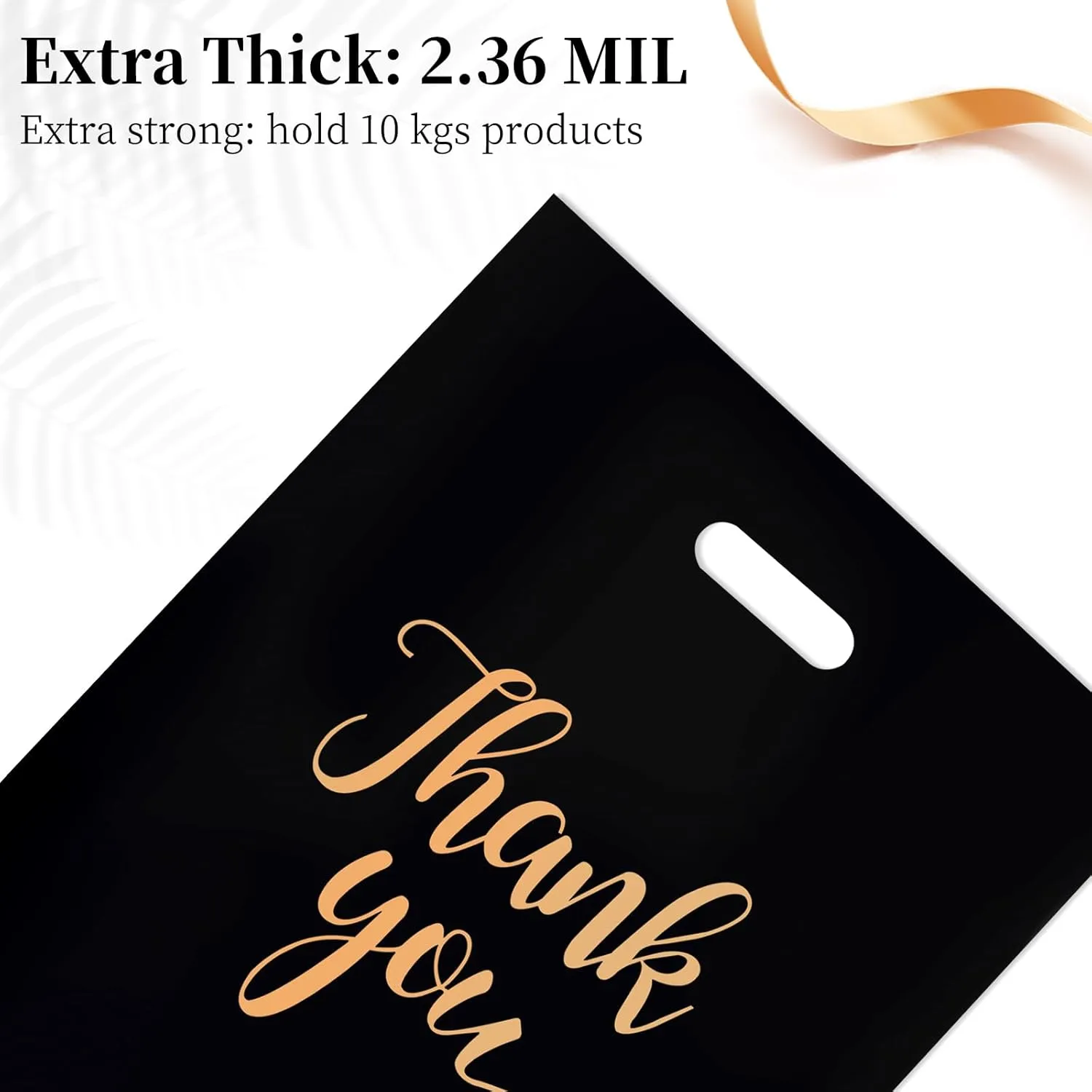 100 PCS Thank You Merchandise Bags, Extra Thick 2.36 Mil 12 x 15 Inches Black Plastic Shopping Bags with Handles for Small Business, Retail Boutique, Stores, Clothes