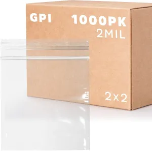 1000 Count - 2" x 2" Small Zip Bags, Mini Reclosable Zipper Baggies, 2 Mil, Clear Plastic Resealable Storage Bags with Zip Top Lock for Packaging Jewelry, Pills, Buttons, Candy, Seeds, Powders - GPI