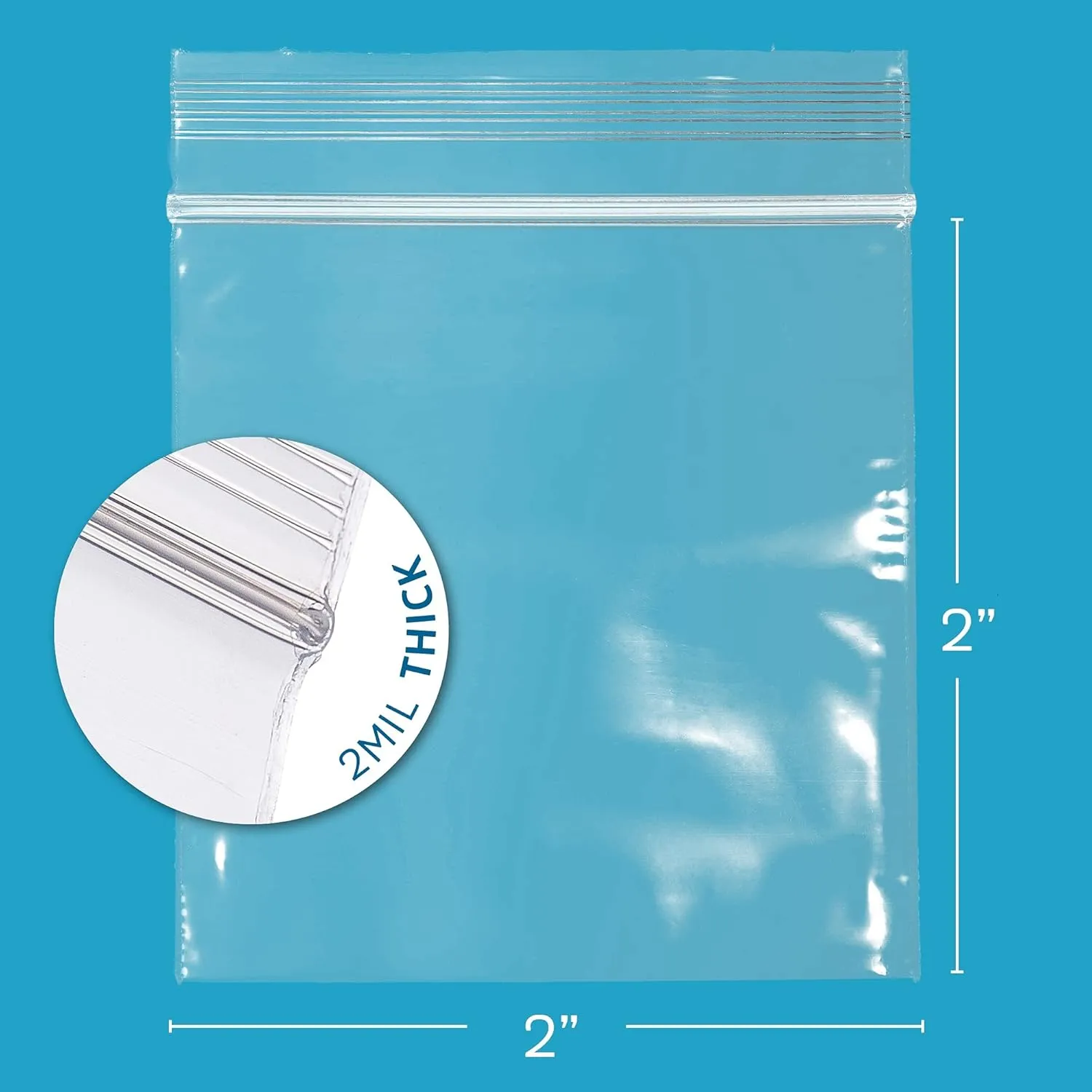 1000 Count - 2" x 2" Small Zip Bags, Mini Reclosable Zipper Baggies, 2 Mil, Clear Plastic Resealable Storage Bags with Zip Top Lock for Packaging Jewelry, Pills, Buttons, Candy, Seeds, Powders - GPI