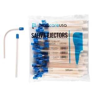 1000 Dental Saliva Ejectors Disposable - Medical Grade Latex Free Evacuation Suction Tips - Flexible Clear Tube with Blue Tip (10 Bags of 100) by PlastCare USA