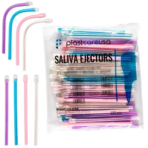 1000 Dental Saliva Ejectors Disposable - Medical Grade Latex Free Evacuation Suction Tips - Flexible Tube with Tip in Assorted Colors (10 Bags of 100) by PlastCare USA