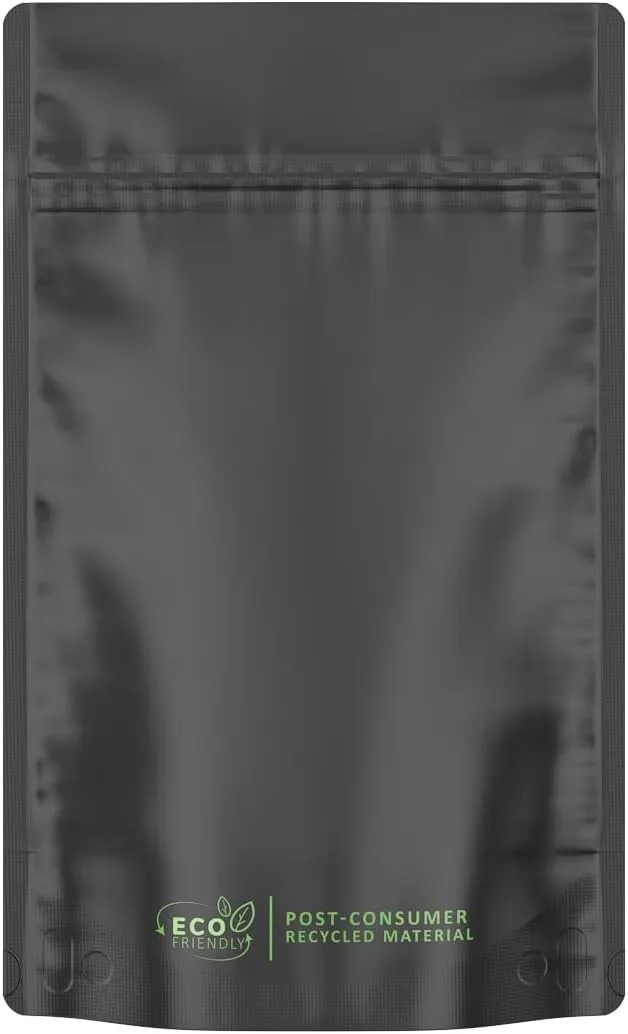 1000 Pcs - 5 Inch x 8.1 Inch PCR Smell Proof Mylar Bags – Tamper Evident - Half Ounce (14 Grams) (Matte Black (No Tear Notch))