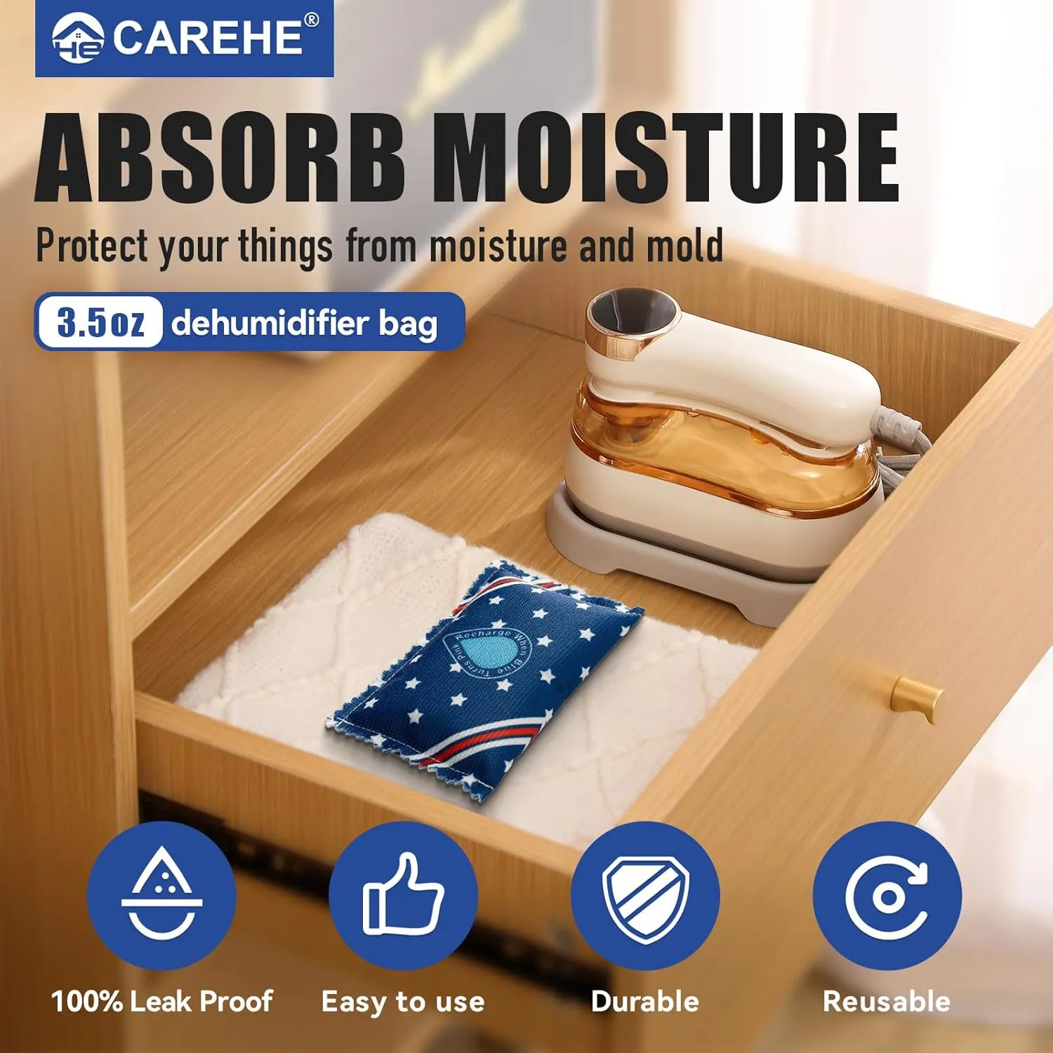 100g Rechargeable Dehumidifier Bags 5 Pack Microwave Reactivated Silica Gel Desiccant Window Condensation Absorber Reusable Moisture Absorbers for Car, Gun Safe, Closet, Garage Storage