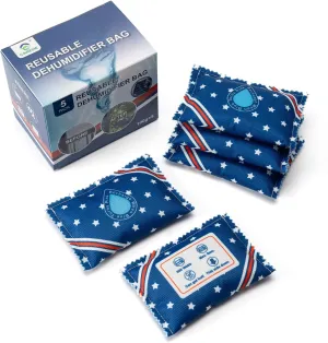 100g Rechargeable Dehumidifier Bags 5 Pack Microwave Reactivated Silica Gel Desiccant Window Condensation Absorber Reusable Moisture Absorbers for Car, Gun Safe, Closet, Garage Storage