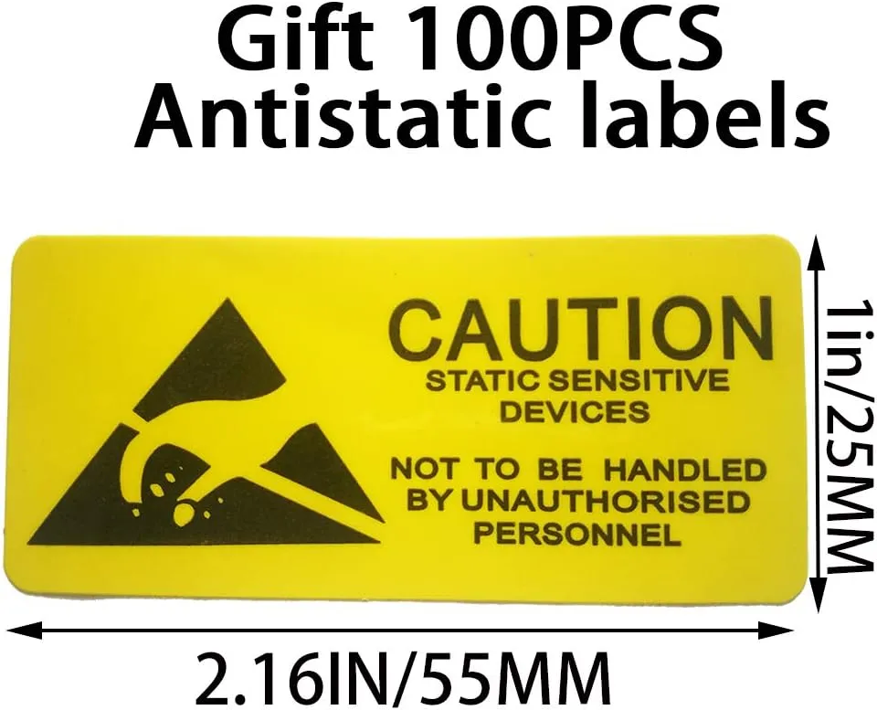 100pcs 3.93X5.9in(10X15cm) Anti Static Bags,ESD Bags Resealable for SSD HDD with 100pcs Labels, Antistatic Bag for Hand Drive or Varieties of Electronic Device
