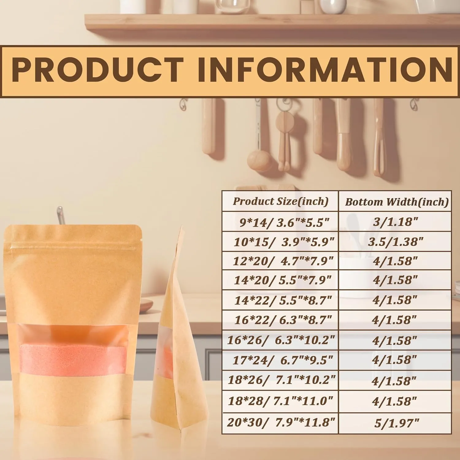 100PCS Kraft Paper Bags with Window(3.6" X 5.5"), Resealable Paper Bags for Food Storage, Stand Up Treat Bag Reusable for Candy, Cookie, Heat Seal Paper Bag for Small Business