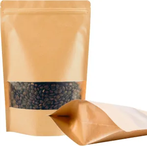 100PCS Kraft Paper Bags with Window(3.6" X 5.5"), Resealable Paper Bags for Food Storage, Stand Up Treat Bag Reusable for Candy, Cookie, Heat Seal Paper Bag for Small Business