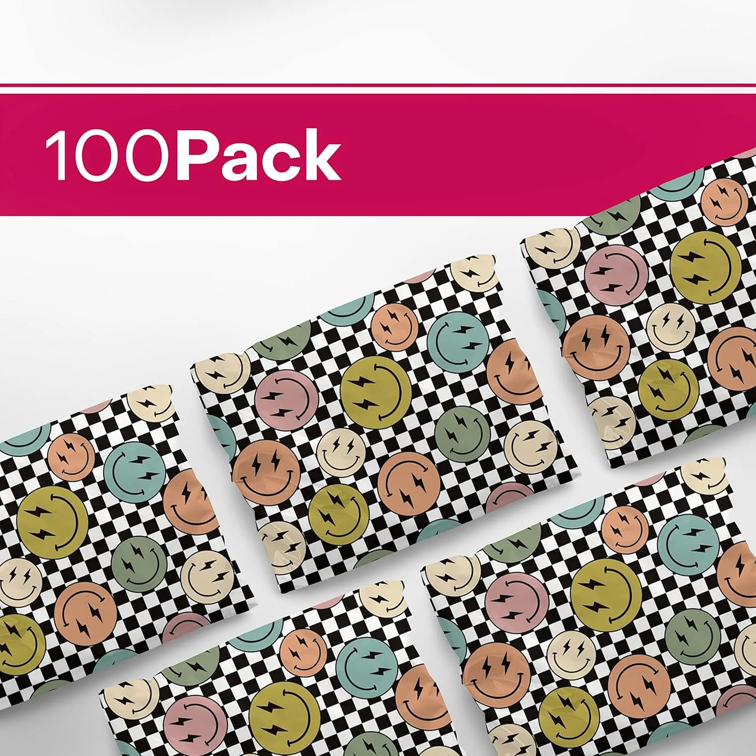 10x13 Poly Mailers – Smiles Checkerboard – Waterproof, Tear-Resistant Shipping Bags with Adhesive Seal – 100 Pack – Package Mint