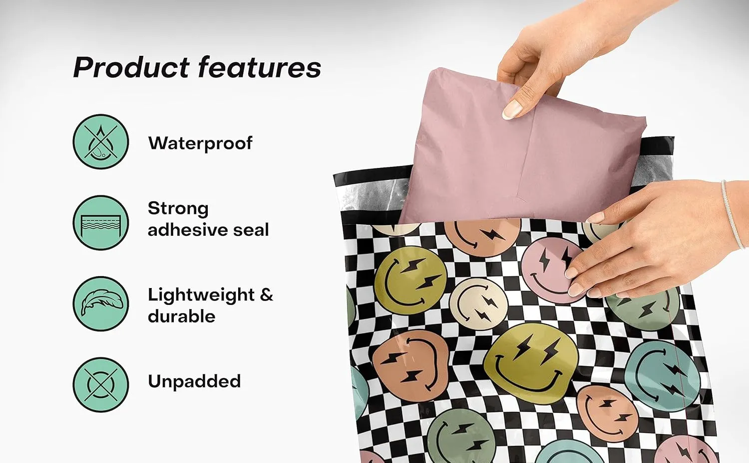 10x13 Poly Mailers – Smiles Checkerboard – Waterproof, Tear-Resistant Shipping Bags with Adhesive Seal – 100 Pack – Package Mint