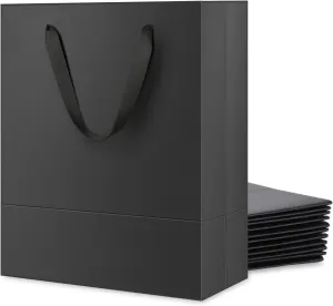 12 Large Gift Bags 10x4.5x11 Inches, Matte Black Gift Bags, Premium Gift Bags with Handles for Mother's Day, Father's Day and All Occasions