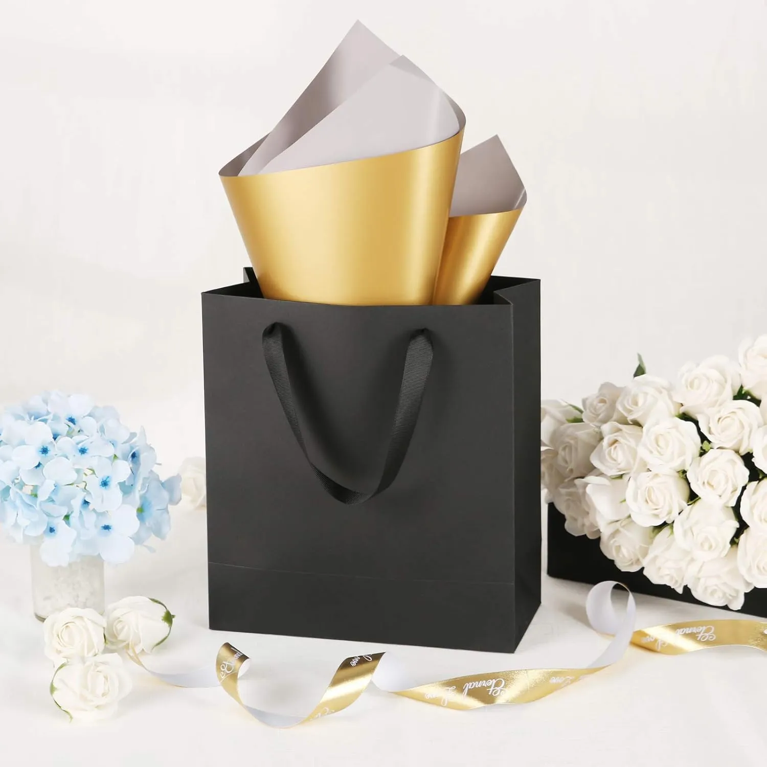 12 Large Gift Bags 10x4.5x11 Inches, Matte Black Gift Bags, Premium Gift Bags with Handles for Mother's Day, Father's Day and All Occasions