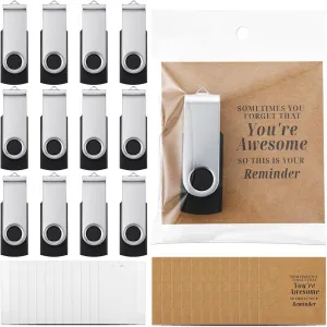 12 Pack 2GB USB 2.0 Flash Drives with Greeting Cards and Bags, Black Swivel USB Thumb Drives, Inspirational Gifts for Coworkers, Colleagues, Family and Teachers