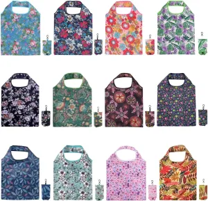 12 Pcs Reusable Floral Grocery Bags, Foldable Washable Fashion Shopping Bags, Portable Eco-friendly Tote Bag Gifts for Women, Cute Waterproof Flower Travel Recycle Bag for Supermarket (12Pcs)