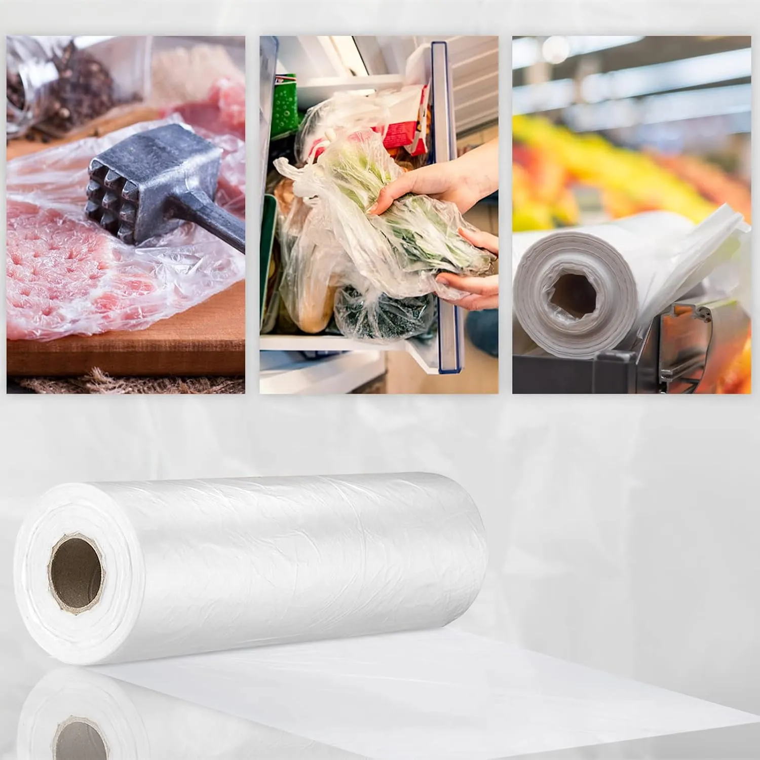 12” x 20” Plastic Produce Bags, Food Storage Bags 350pcs on a Roll, Clear Produce Bag for Food Vegetable Bread Fruit Meat - 2 Rolls