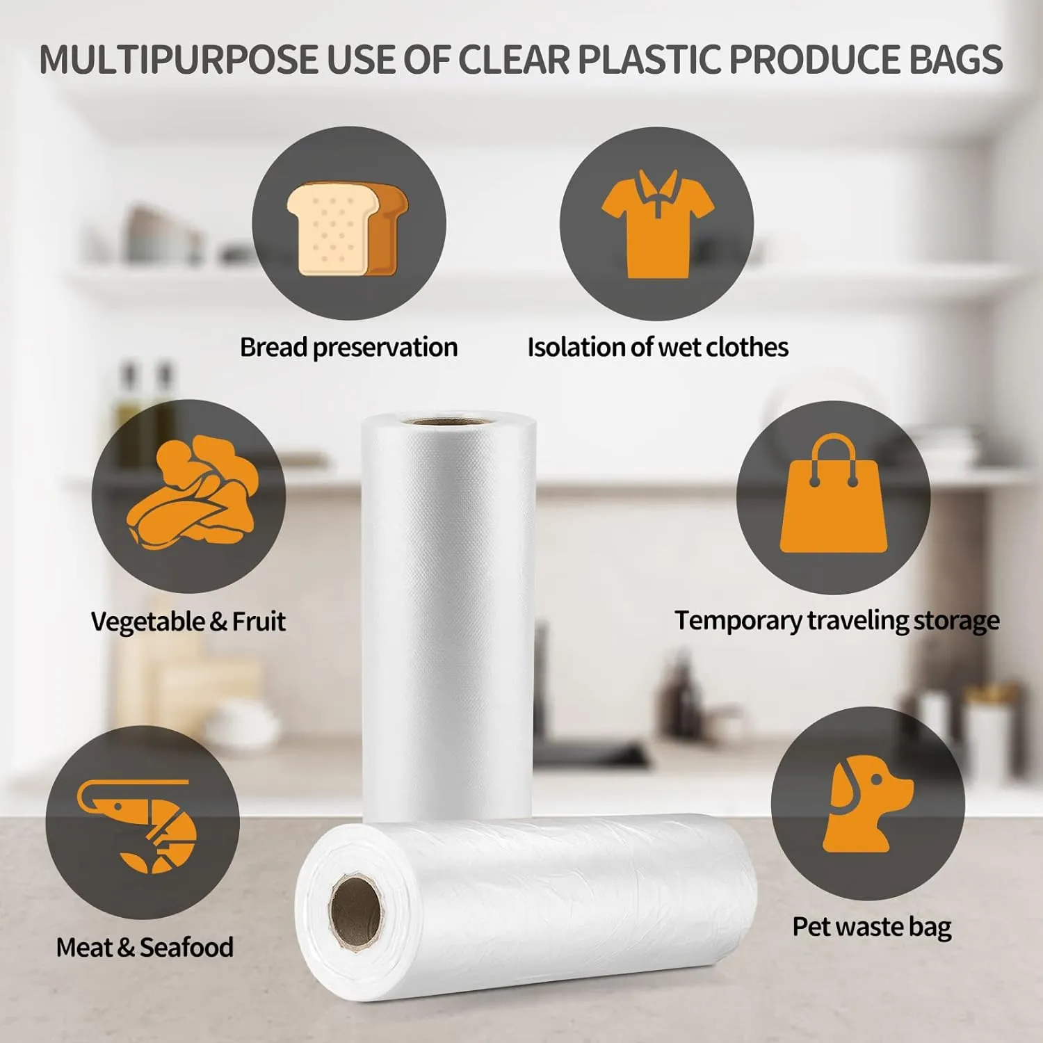 12” x 20” Plastic Produce Bags, Food Storage Bags 350pcs on a Roll, Clear Produce Bag for Food Vegetable Bread Fruit Meat - 2 Rolls