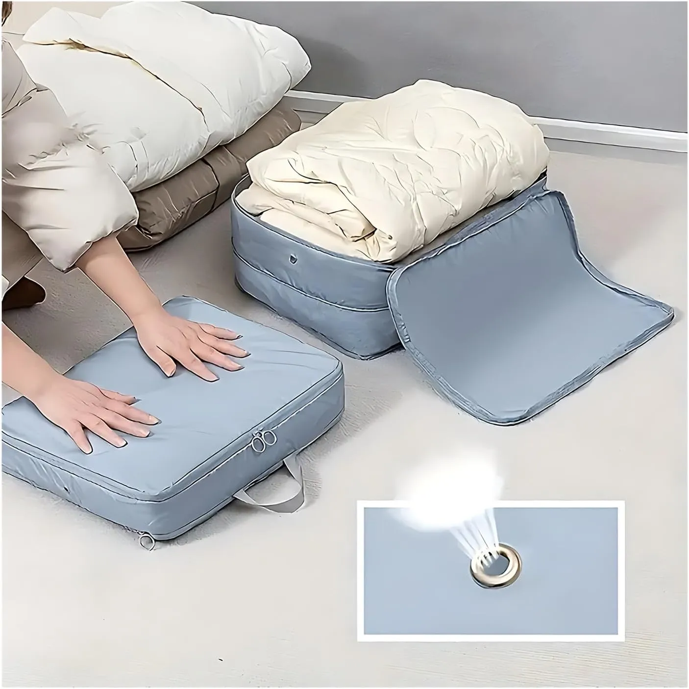 1/2/4PCS Foldable Compression Packing Bag Home Large Capacity Clothes Storage Bag Travel Portable Handheld Compression Bag(Blue,40X30X18cm)