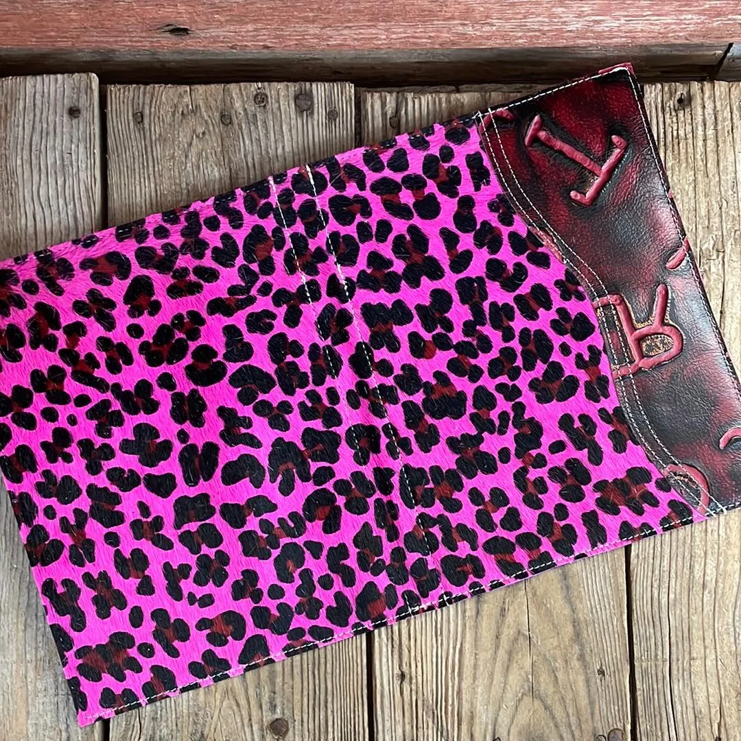 148 Large Notepad Cover - Hot Pink Leopard w/ Red Brands