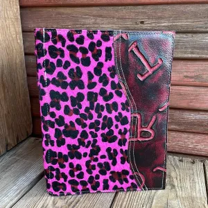 148 Large Notepad Cover - Hot Pink Leopard w/ Red Brands