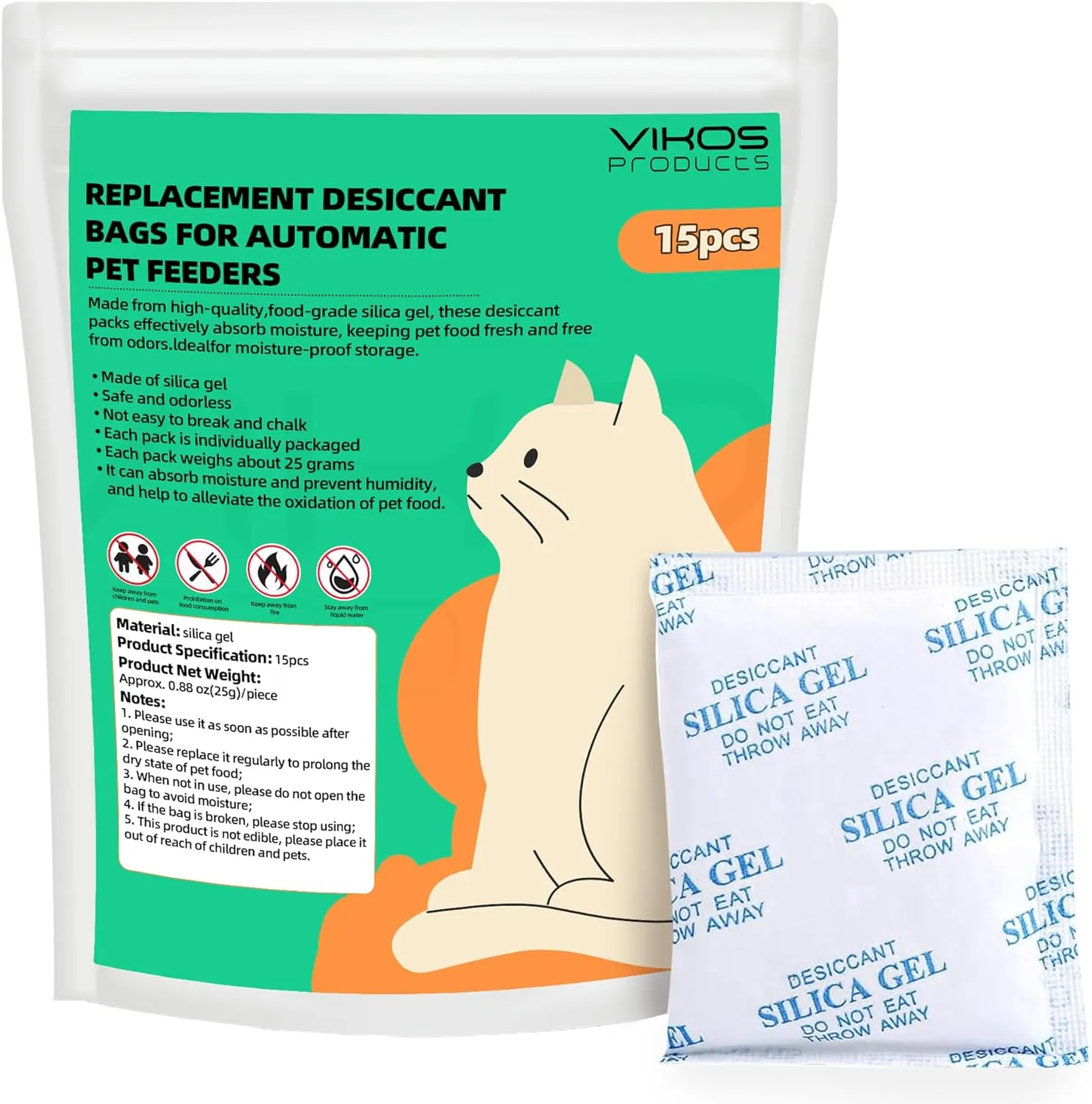 15-Pack Replacement Desiccant Bags Compatible with Pet-kit Automatic Pet Feeders, Dog Foods Desiccants Bag Fits for Pet-kit All Smart Automatic Feeders, Cats Feeder Desiccant Packs