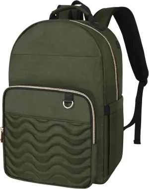 15.6 Inch Laptop Backpack for Women, Work Business Travel College Bags, Water-Resistant Quilted Casual Daypack (Army Green)