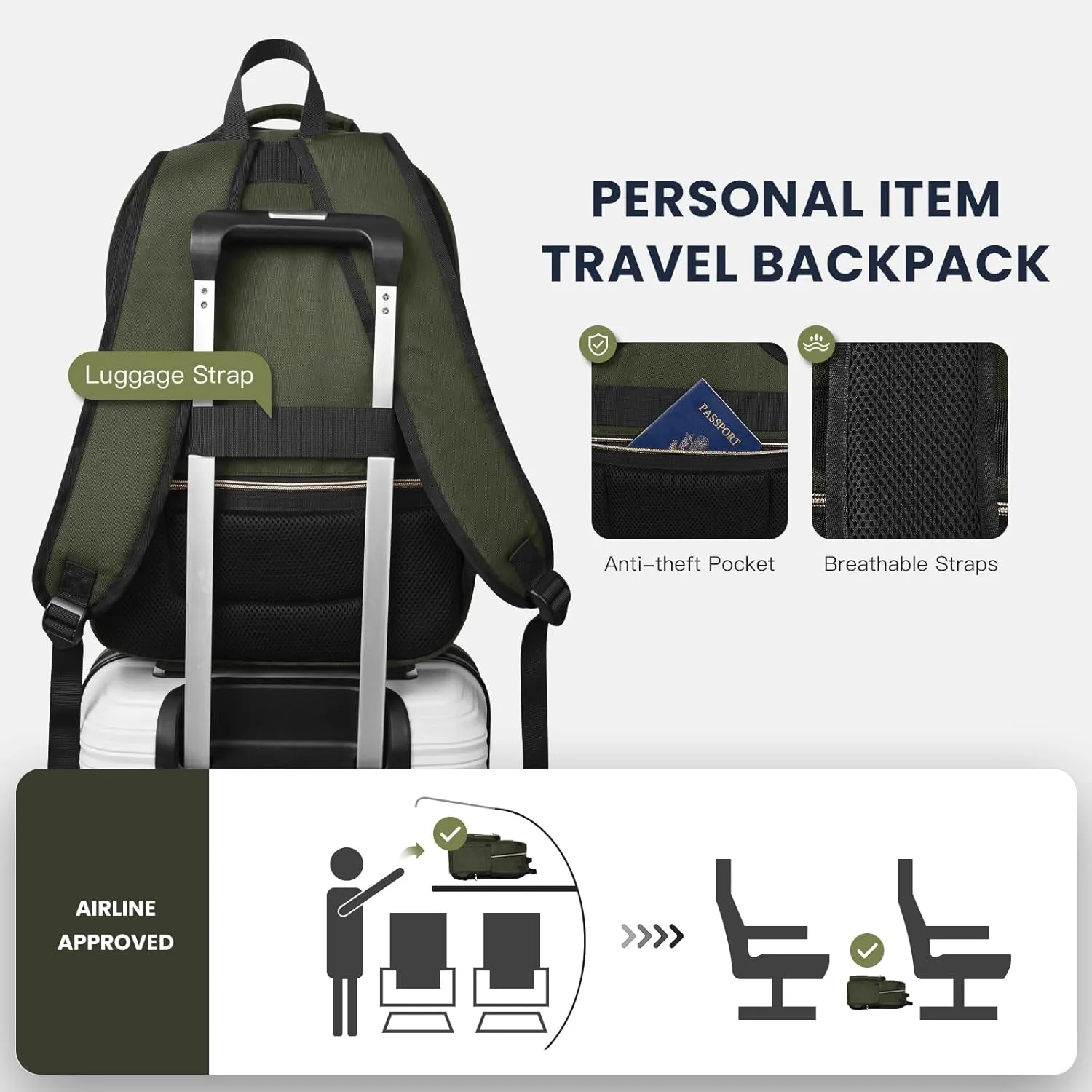 15.6 Inch Laptop Backpack for Women, Work Business Travel College Bags, Water-Resistant Quilted Casual Daypack (Army Green)