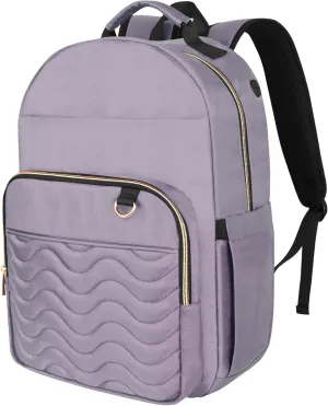 15.6 Inch Laptop Backpack for Women, Work Business Travel College Bags, Water-Resistant Quilted Casual Daypack (Light Purple)