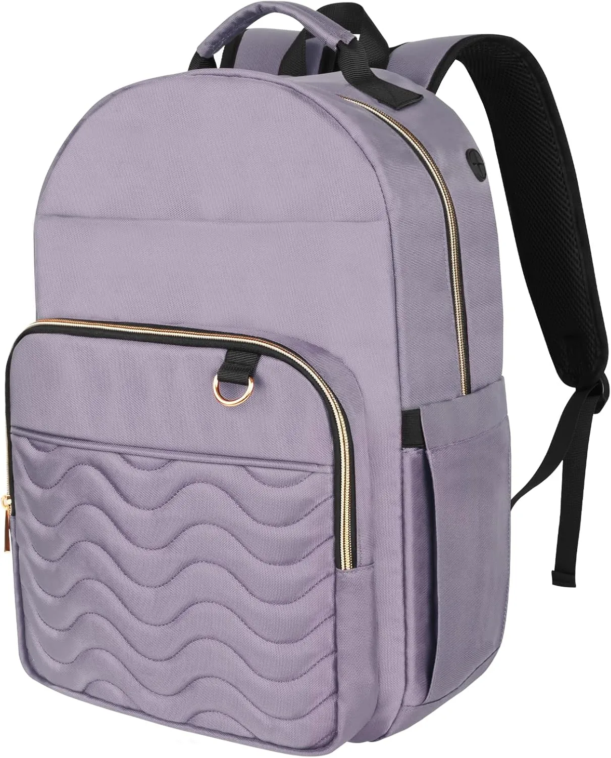 15.6 Inch Laptop Backpack for Women, Work Business Travel College Bags, Water-Resistant Quilted Casual Daypack (Light Purple)