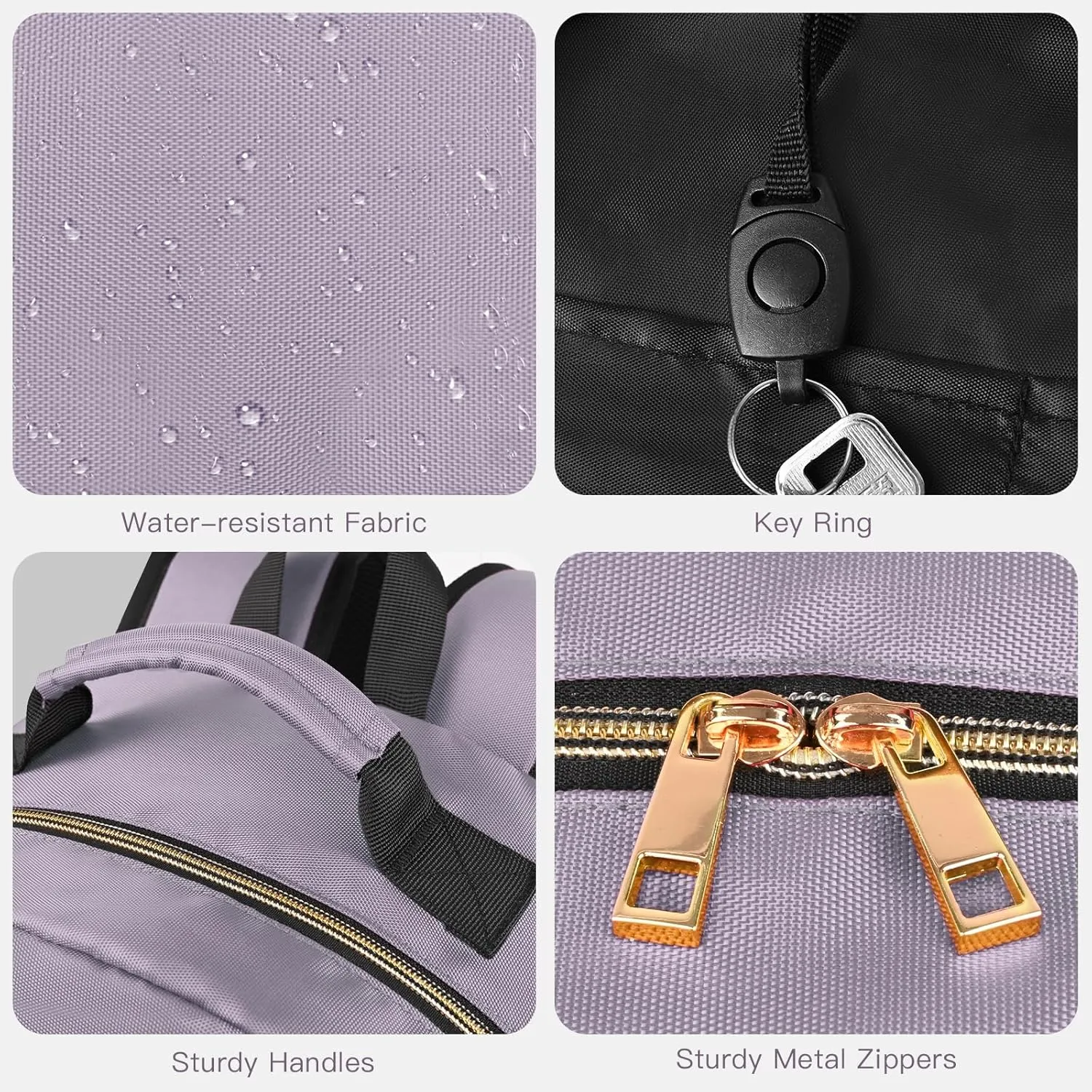 15.6 Inch Laptop Backpack for Women, Work Business Travel College Bags, Water-Resistant Quilted Casual Daypack (Light Purple)