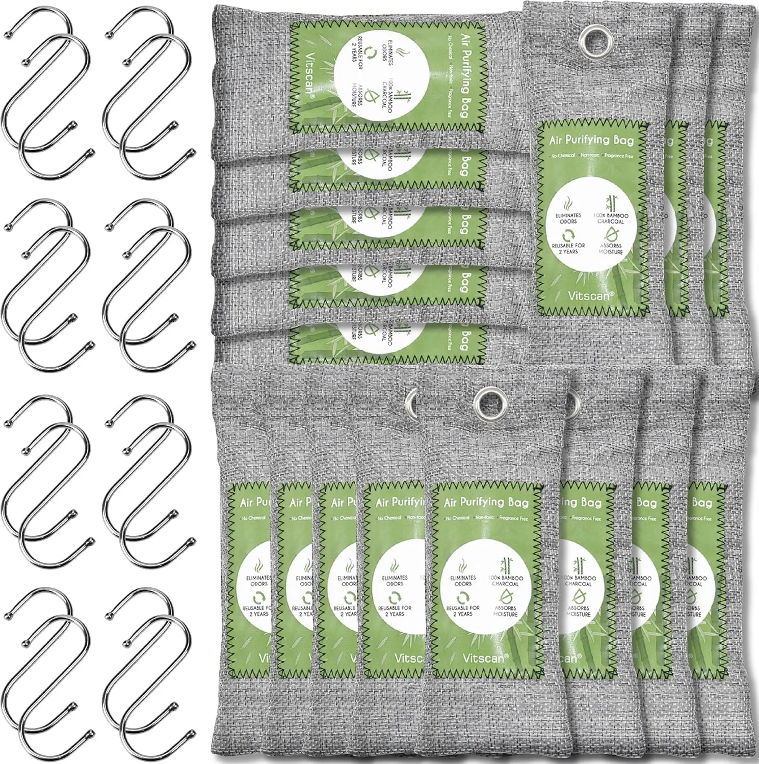 16 Pack Bamboo Charcoal Air Purifying Bag, Activated Charcoal Bags Odor Absorber, Moisture Absorber, Natural Car Air Freshener, Shoe Deodorizer, Odor Eliminators For Home, Pet, Closet (16x50g)