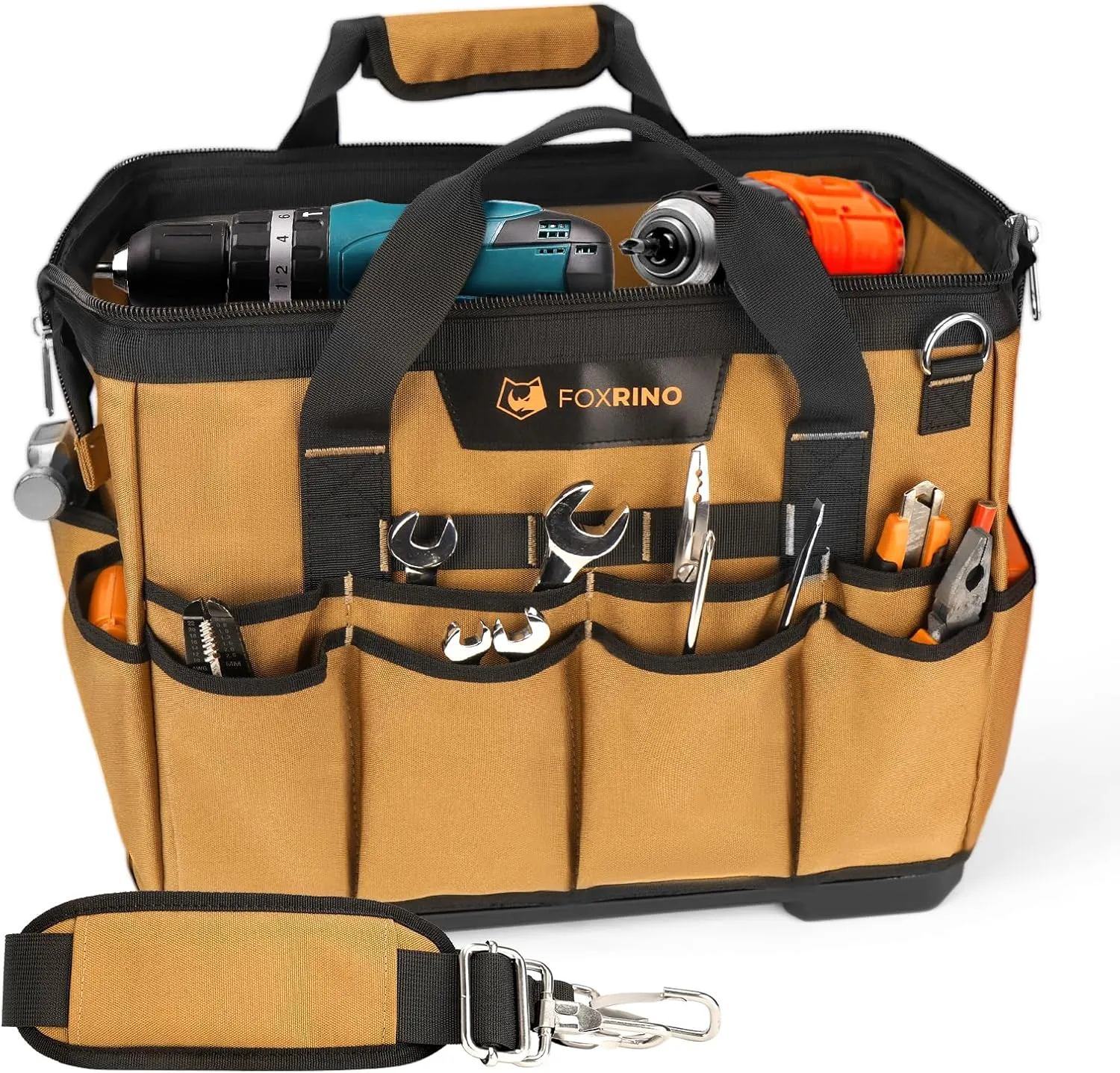 16" Large Tool Bag for Men | Heavy-Duty Anti-Collapse Toolbag Organizer | 1200D Oxford with 42 Pockets & Removable Panels | Gifts for Men Father Dad Mechanic Contractors