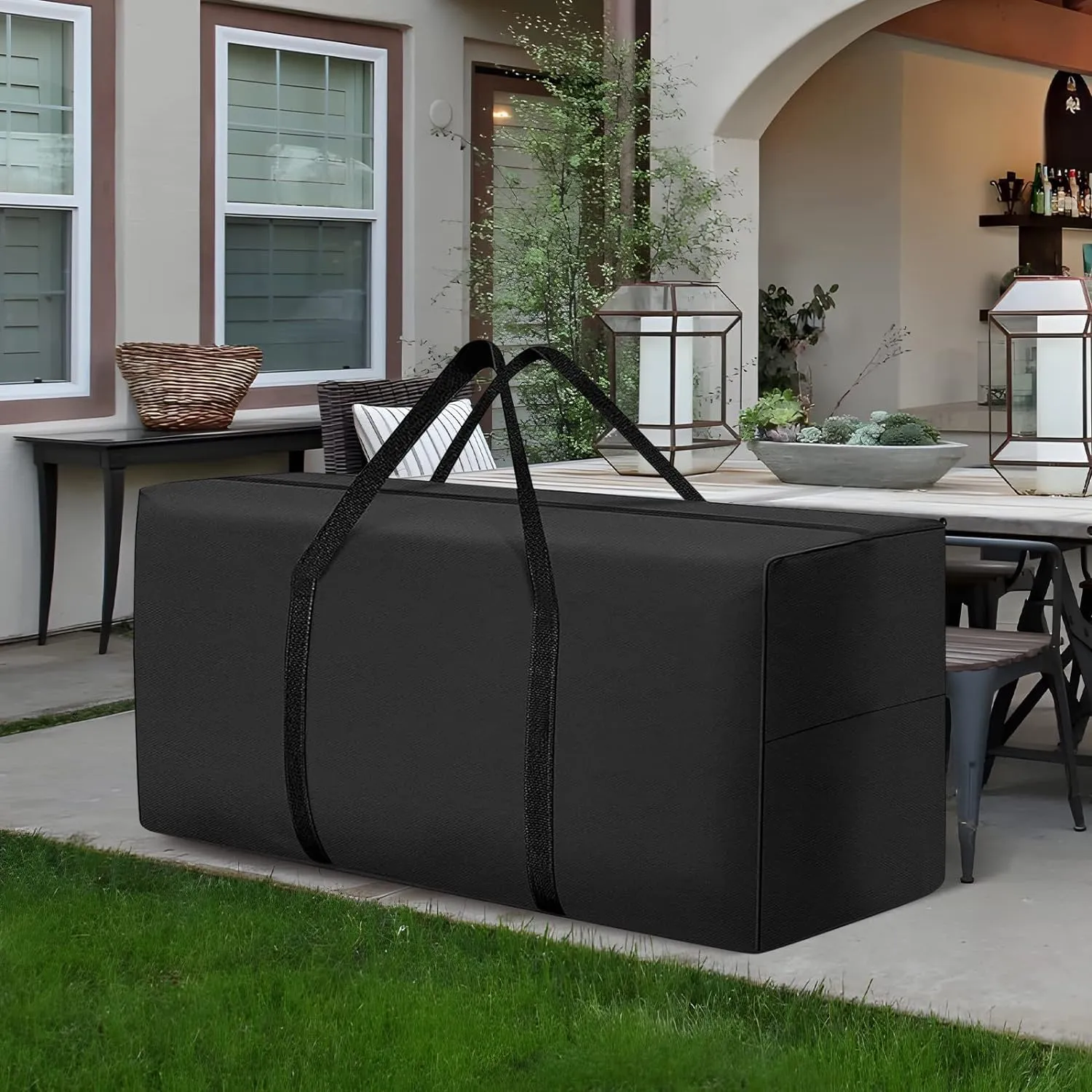 177 Gallon Outdoor Cushion Storage Bag 68 inch Extra Large Patio Furniture Cushion Storage Bag Waterproof Garden Cushion Storage Covers with Zipper and Handles Black (1 Pack, 68"L x 30"W x 20"H)