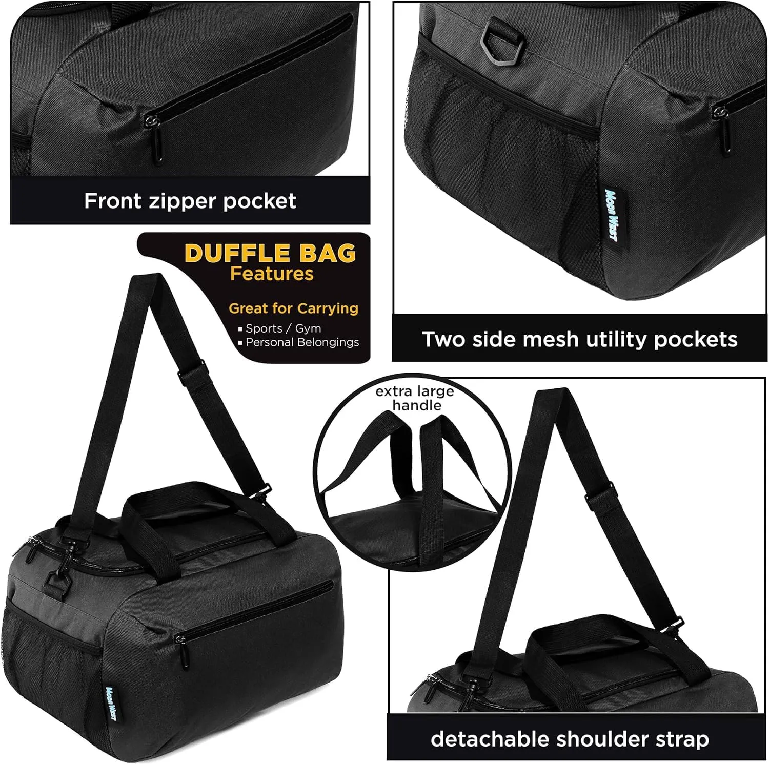 18” Bulk Duffle Bags Wholesale for Homeless, Sports, and Duffle Bags for Travel in Black Only