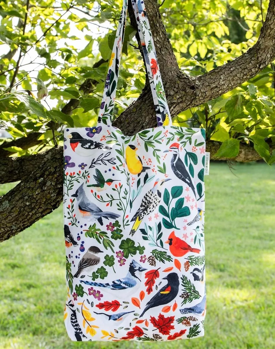 1Canoe2 Feathered Friends Birds Canvas Tote Bag, Reusable Grocery Tote Bags, Cute Tote Bags For College, College, Gym, Travel