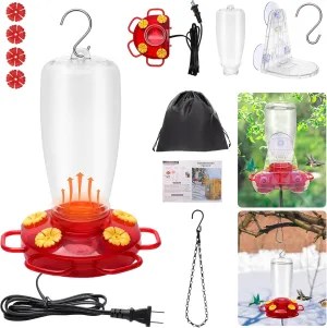 2 in 1 Outdoor Heated Hummingbird Feeders with 20" Hanging Chain & Suction Cup, Luxiv Winter Heated Bird Feeders for Outside Anti Freezing Hummingbird Feeders with Bottle, Bag for Window, Garden