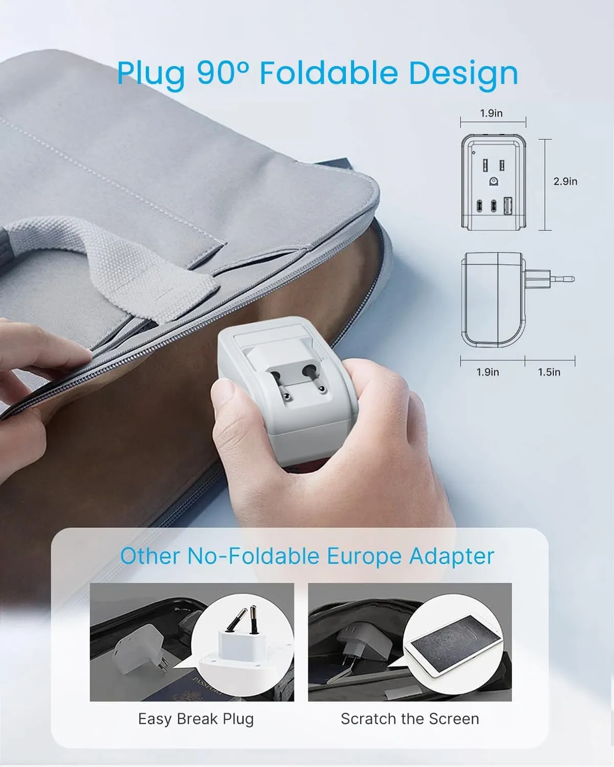 2 Pack European Travel Plug Adapter, VINTAR Foldable International Power Adapter with 2 AC Outlets 3 USB Charging Ports(2 USB C), Type C Power Adaptor to Most Europe Italy Spain France Iceland Germany
