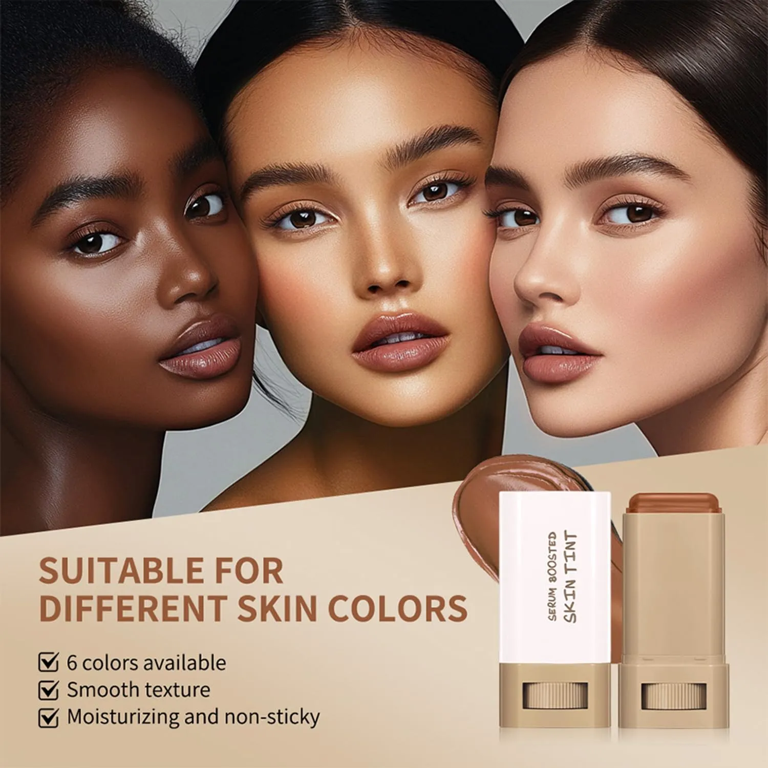 2 Pcs Foundation Stick Beauty Balm Serum Boosted Skin Tint Solid Tinted Moisturizing Serum Contour Stick Foundation for Women Natural Finish Makeup (#03, 0.63 OZ)