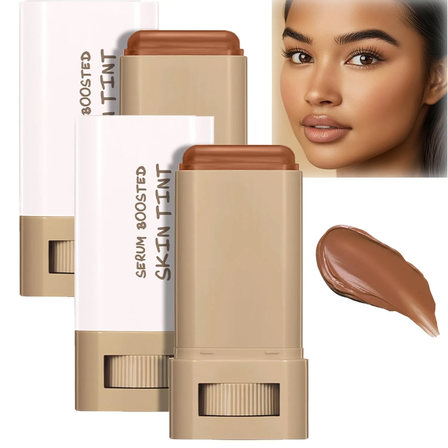 2 Pcs Foundation Stick Beauty Balm Serum Boosted Skin Tint Solid Tinted Moisturizing Serum Contour Stick Foundation for Women Natural Finish Makeup (#03, 0.63 OZ)